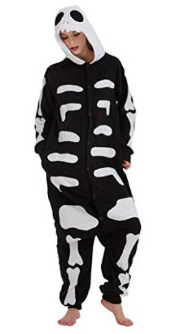 Hydrobreak Schlafanzug für Erwachsene Unisex Einteiler Pyjama Tierkostüm Halloween Christmas Cosplay Onesie Skelett Jack XL von Hydrobreak