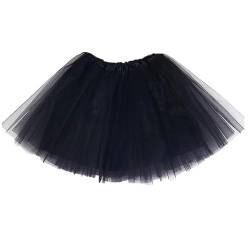 Hykiee Tüllrock Damen Schwarz, 4 Lagig Tutu Röcke Ballerina Kostüm für Teenager Mädche, Klassisch Elastisch Petticoat Unterrock Vintage Kurz Ballettkleidung Tanzrock für Weihnachten Halloweens Party von Hykiee