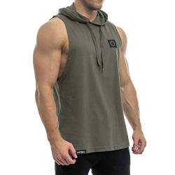 Hyperfusion Fitness Tank Top mit Kapuze Cut Off Tank Herren Gym (XL, Olive) von Hyperfusion