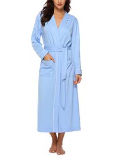 Hyppry Damen Bademantel aus Baumwolle, schnell trocknend, leicht, Mittelwadenmantel, Sommer-Nachthemd mit Gürtelschlaufen, blau, 42 von Hyppry