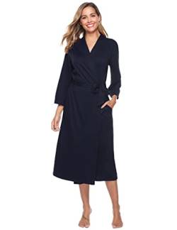 Hyppry Leichter Morgenmantel für Damen, weiche Baumwolle, Bademäntel mit V-Ausschnitt, Kimono-Bademantel, Loungewear, Krankenhausmantel mit Taschen für alle Jahreszeiten, blau, 38 von Hyppry