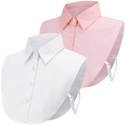 2 Stück Frauen Kragen Krageneinsatz Damen, Blusenkragen Einsatz Damen Fälschung Kragen Abnehmbare Bluse Dickey Kragen Half Shirts False Kragen für Damen Gefälligkeiten (Weiß+Rosa) von Hyxodjy