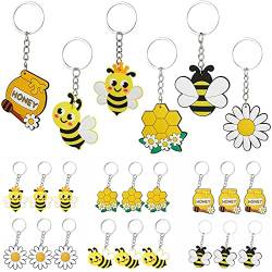 24 Stücke Mini Schlüsselanhänger，Biene Schlüsselanhänger Bee Keychain Bee Charms Mini Bienenwabe Charms Biene Anhänger Schlüsselanhänger für Kinder Gastgeschenke Schultasche Schlüssel Bleistifttasche von Hyxodjy