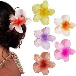 5 Stück Blumen-Haarklammern,Große Krallenklammern für Dickes Haar Plumeria Flower Hair Claw Clips Rutschfeste Haarklammern für Frauen Hawaiianische Blumen-Klauenklammern von Hyxodjy