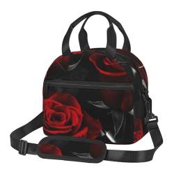 Hzhuaoeg Isolierte Lunchtasche für Damen und Herren, Motiv: rote Rose, wiederverwendbare Lunchbox, Tragetasche für Kinder, Schule oder Picknick, den täglichen Gebrauch von Hzhuaoeg