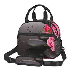 Hzhuaoeg Isolierte Lunchtasche mit Stein- und Rosenblumen-Aufdruck, für Damen und Herren, wiederverwendbare Lunchbox, Tragetasche für Kinder, Schule oder Picknick, den täglichen Gebrauch von Hzhuaoeg