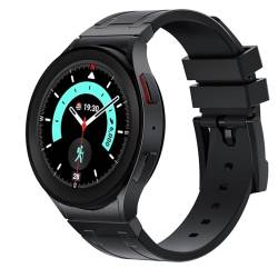 Hzran Luxuriöses AP-Gummiarmband, kompatibel mit Samsung Galaxy Watch 40 mm, 44 mm, 45 mm, Flüssigsilikon-Gummiband mit Edelstahl-Adapter für Galaxy Watch 6/Watch 5 Pro/Watch 5/Watch 4 (schwarzer von Hzran