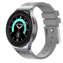 Hzran Luxury AP Gummiarmband, kompatibel mit Samsung Galaxy Watch 40 mm, 44 mm, 45 mm, Flüssigsilikon-Gummiband mit Edelstahl-Adapter für Galaxy Watch 6/Watch 5 Pro/Watch 5/Watch 4 (silberfarbener von Hzran