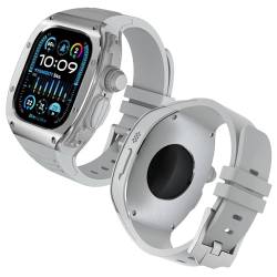 Luxuriöse Designer-Schutzhülle mit Band, kompatibel mit Apple Watch Ultra Band 49 mm, Metall-Schutzhülle mit Silikonband für iWatch Ultra 49 mm, vollständige Schutzhülle mit Band für Männer und Jungen von Hzran