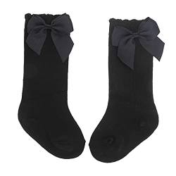 1 Paar Baby Mädchen Kniestrümpfe Hautfreundlich Weich Stilvoll Schöne Lange Socken Mit Schleife Für Neugeborene Kleinkinder Mädchen(14 * 8 * 3cm-schwarz) von Hztyyier