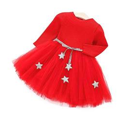Baby Partykleid Langarm Strick Tutu Kleid Infant Princess Tüll Kleid mit Stern Bund Baumwollmischung Rock für Kinder(80-rot) von Hztyyier