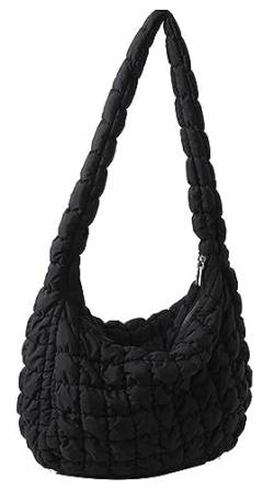 Gesteppte Tragetasche für Frauen Puffer Taschen Große Polsterung Umhängetasche Knödel Unterarmtasche Hobo Bag Cloud Handtaschen mit Reißverschluss 2023, Schwarz, Large von Hzxsny