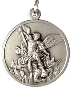 I G J 925 Sterling Silber Medaille des Erzengels Michael aus Hochrelief - Große Größe - Big Size - 32 mm - in Hochrelief ausgeführt von I G J