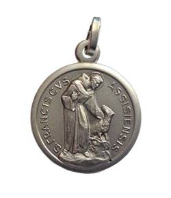 I G J Medaille des Heiligen Franz von Assisi mit dem Wolf in 925 Sterling Silber - Patron von Europa von I G J