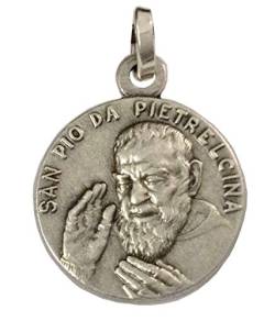 Medaille des Heiligen Pio von Pietrelcina (Vater Pio) - 925 Sterling Silber - Hochrelief - 100 Made in Italy von I G J