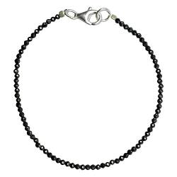 I-be, Schwarzes Spinell Armband schwarz silbriger Schimmer Ø 2 mm, 925 Sterling Silber Karabinerverschluss, Länge 18,5 cm 506602/si/18,5 von I-be