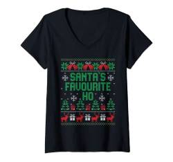 Damen Santa's Favourite Ho T-Shirt mit V-Ausschnitt von I'm Santa's Favorite Person Christmas Shirts