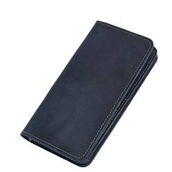 Echtes Leder Herren Lange Geldbörse Crazy Horse Leder Business Retro Multi-Card Position Clutch Mode Casual Wallet, blau, von I0I&I0I