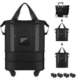IAMOL Reisetasche mit abnehmbaren Rädern, faltbares Rollgepäck, erweiterbar, Handgepäck, leicht, für Damen und Herren, Schwarz, Large von IAMOL