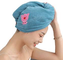 Badetuch Hair Dry Hat Cap für Frauen Mädchen, Turban Drying Hair Caps mit Knöpfen Hair Towel Wrap, Shower Cap Cartoon Hair Dry Cap für langes Haar (rosa Schwein) von IBAIOU