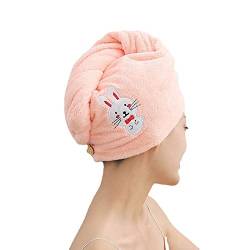 Badetuch Hair Dry Hat Cap für Frauen Mädchen, Turban Drying Hair Caps mit Knöpfen Hair Towel Wrap, Shower Cap Cartoon Hair Dry Cap für langes Haar (weißer Hase) von IBAIOU