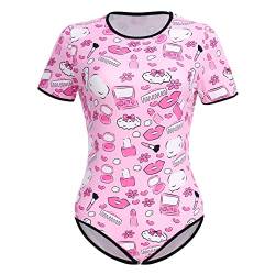 Damen Kurzarm Strampler Pyjama Body Einteiler Leotard Nachtwäsche Niedlich Cartoon Buchstaben Druck Nachtwäsche Pyjama Pj Onesies Teddy Jumpsuit, hot pink, 36 von IBAKOM