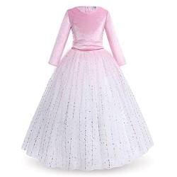 IBAKOM Blumenmädchen Formale Samt 3/4 Ärmel Tüll Langes Kleid Festzug Ballkleid Brautjungfer Hochzeit Weihnachten Kommunion Geburtstagsfeier Kinder Schule Abschlussballkleid Hellrosa 13-14 Jahre von IBAKOM