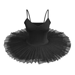 IBAKOM Damen Ballettkleid Tanzkleid Tutu Kleid Schwanentanz Kostüm Spaghettiträger Leibchen Trikot Ballsaal Ballerina Eislaufen Tanzkleidung Schwarz S von IBAKOM