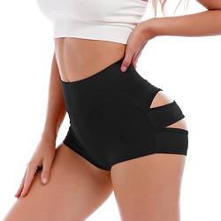 IBAKOM Damen Cutout Rave Booty Shorts Hohe Taille Yoga Workout Hot Mini Pants Activewear Tanzhose Clubwear, Schwarz , Medium von IBAKOM