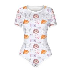 IBAKOM Damen Kurzarm Pyjama Body Niedlicher Print Einteiler Strampler Trikot Nachtwäsche Pyjamas Pj Teddy Overall Schlafanzug Oberteile Hellblau L von IBAKOM