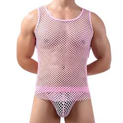IBAKOM Herren Ärmelloses Netz Weste Tanktop Durchsichtiges Mesh Unterhemd Semi durchsichtiges Workout Gym Muscle Tee Clubwear Rosa S von IBAKOM