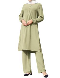 IBAKOM Muslimische Kleidung für Damen, bescheidener Abaya-Bademantel, mit Knopfleiste, afghanische lockere Hose, Dubai, Islamische Übergröße, Boho-Kaftan, Hellgrün, Small von IBAKOM