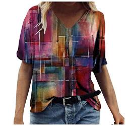 IBAOBAO 3D Druck Damen T-Shirt Sommer Kurzarm Oberteile Tshirt V-Ausschnitte Loose Tunika Bluse Bunte Motiv Tops Oversize Shirt Top Pulli von IBAOBAO