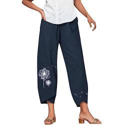 Lulupi Damen 7/8 Leinenhose Elegant Schmetterling Druck Hose Baumwolle Leinen Sommerhose Gummibund Weitem Bein Freizeithose Haremshose Strand Beach Pants von IBAOBAO