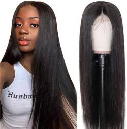 Schwarze Perücke for Frauen, langes glattes Haar, Stirnband-Perücke, Echthaar-Spitzenperücke, vorgezupfter Haaransatz, Puppenhaar, natürliche Farbe, 61 cm von IBDRY