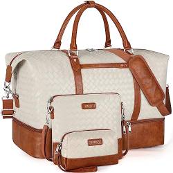IBFUN Weekender Taschen für Damen, 53,3 cm, Reisetasche, Reisetasche, Handgepäck, Übernachtungstasche, 3 Stück, C3-Polyester-Weiß, Large, Erweiterbare Wochenendtasche mit Gepäcktasche auf der von IBFUN