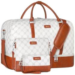 Weekender Tasche für Damen, Canvas, Übernachtungstasche, große Reisetasche, Handgepäck am Wochenende, Seesack mit Schuhfach, passend für 54.6 cm (21.5 Zoll) Laptop, A7-beige, Large von IBFUN
