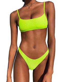 IBIZA VIBE Bikini-Set, gerippt, neonfarben, bauchfrei, hochgeschnitten, 2-teilig, brasilianisch, sportlich, Badeanzüge für Damen - Gelb - Medium von IBIZA VIBE