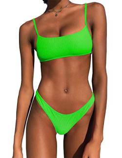 IBIZA VIBE Bikini Set Ribbed Neon Scoop Crop Top High Cut Sexy, Green, Size 2.0 von IBIZA VIBE