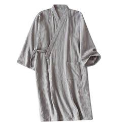 Bademantel Herren Japanischer Kimono Morgenmantel Lang Pyjamas Baumwolle Saunamantel Nachtwäsche Schlafanzug Robe Negligee Nachthemd V-Ausschnitt Lingerie Locker Sleepwear mit Tasche (Grau B) von IBLUELOVER