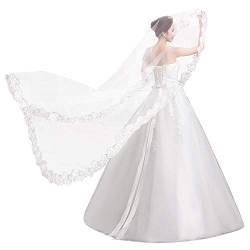 IBLUELOVER Brautschleier 5M Lange Hochzeit Schleier Weicher Tüll Brautkleidzubehör Handgefertigte Blumen Spitze Elegant Brautschleier Festlicher Schleier Damen Schleier Weiß Hochzeitszubehör von IBLUELOVER