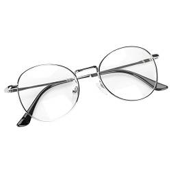 IBLUELOVER Brille Metallrahmen Unisex Brillengestelle Retro 60 er Fensterglas Damen Herren Brillefassung Runde Pantobrille mit Nasenpad Leicht Nerdbrille Ohne Sehstärke Streberbrille Ebenenspiegel von IBLUELOVER