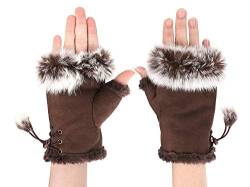 IBLUELOVER Handschuhe Fingerlos Damen Fausthandschuh Simuliertes Pelz Winterhandschuhe Suedette Einfarig Fäustlinge Handgelenk Handwärmer Touchscreen Smartphone Gloves Halbe Fingerhandschuhe von IBLUELOVER