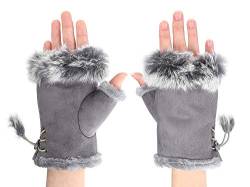 IBLUELOVER Handschuhe Fingerlos Damen Fausthandschuh Simuliertes Pelz Winterhandschuhe Suedette Einfarig Fäustlinge Handgelenk Handwärmer Touchscreen Smartphone Gloves Halbe Fingerhandschuhe von IBLUELOVER