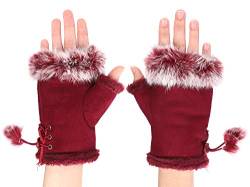 IBLUELOVER Handschuhe Fingerlos Damen Fausthandschuh Simuliertes Pelz Winterhandschuhe Suedette Einfarig Fäustlinge Handgelenk Handwärmer Touchscreen Smartphone Gloves Halbe Fingerhandschuhe von IBLUELOVER