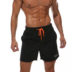 IBOWO Badeshorts Herren by Kurz Badehose Männer Vielfarbig Schnelltrocknend Strandhosen Freizeit Beachshorts (Schwarz, EU S(Label M-Taille 70-76 cm)) von IBOWO