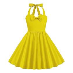 1950s Vintage Kleid für Kinder Mädchen ärmellos Halter Swing Kleid Cocktail Party Prinzessin Kleid Hochzeit Festzug Ballkleid Einfarbig & Gelb 5-6 Jahre von IBTOM CASTLE