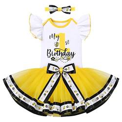 3pcs Baby Mädchen 1. Geburtstag Outfit Neugeborenen Prinzessin Kleid für Geburtstagsparty Strampler + Tutu Rock + Pailletten Schleife Stirnband Bekleidungssets Fotoshooting Geschenk Erster 1 1 Jahr von IBTOM CASTLE