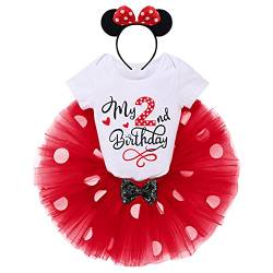 Baby 2. Geburtstag Outfit Mädchen, Minnie Mouse Kostüm Kinder Kurzarm Baumwolle Strampler+Polka Dot Tutu Rock+Stirnband Cake Smash Baby Fotoshooting Outfit Rot-2nd 2 Jahre von IBTOM CASTLE