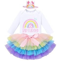 Baby Mädchen 2.Geburtstag Regenbogen Lange Ärmel Strampler Tutu Kleid Stirnband 3 Stück Outfits Erster Geburtstag Mädchen Prinzessin Kleid Baby Fotoshooting Kleidung Langarm Rainbow 2nd+Crown 2 Jahre von IBTOM CASTLE